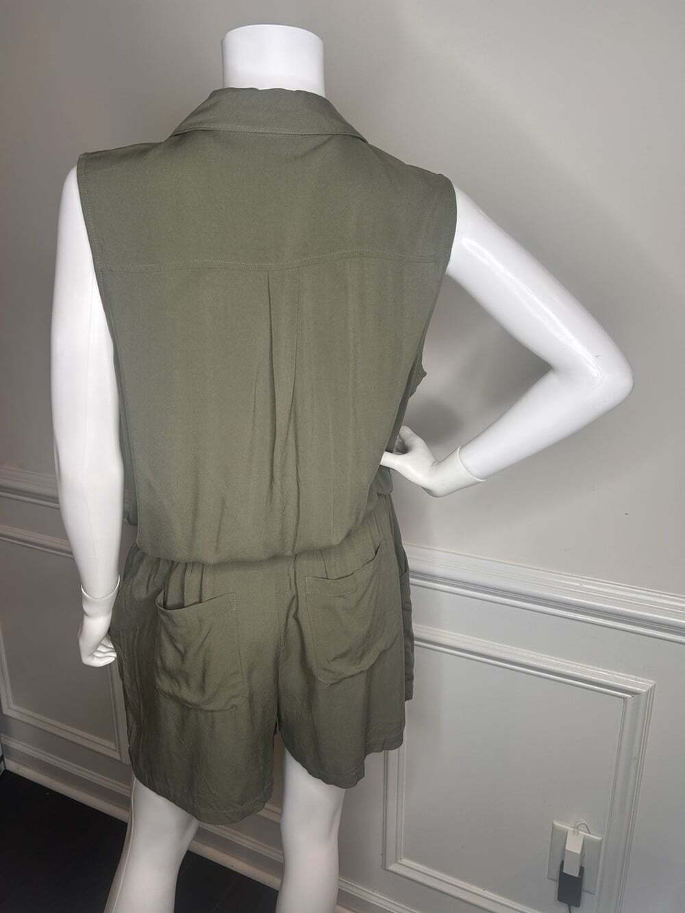 Lascana Sleeveless Drawstring Romper, Olive Green, Sz.12 - Picture 10 of 15